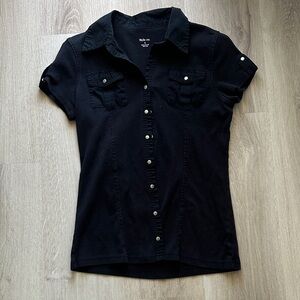 Style & Co. Black Short-Sleeve Button-Front Shirt with Chest Pockets